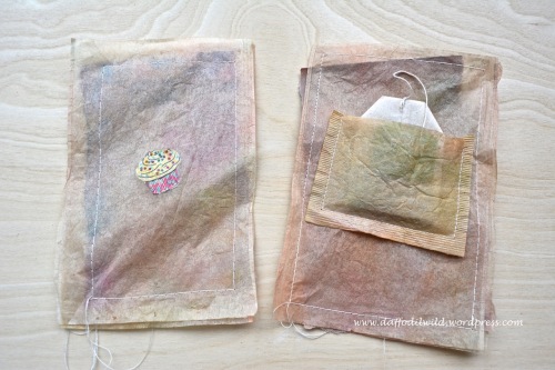 greetings card of teabags with machine stitching