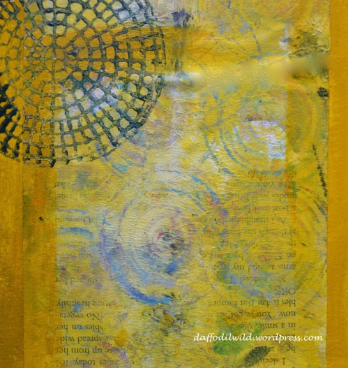 painting, collage, stamps, yellow
