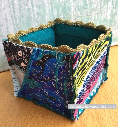 fabric box with crochet edging